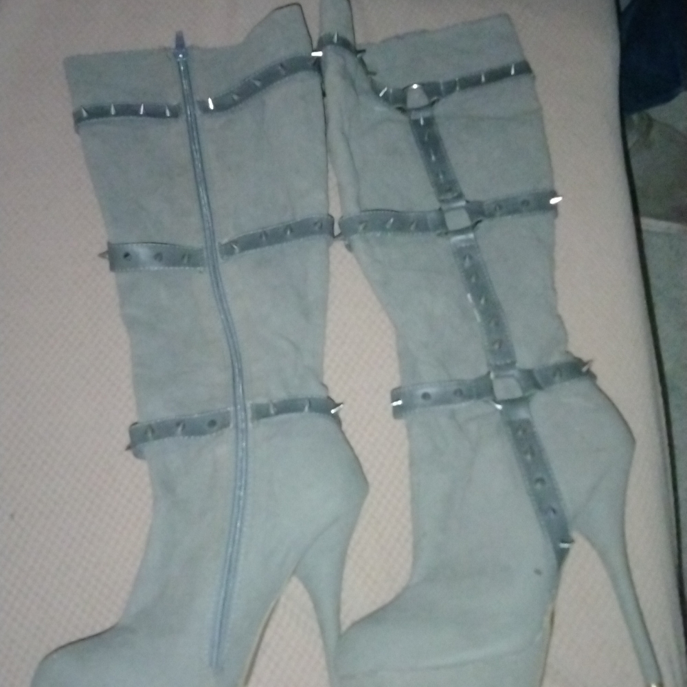 Gray with spikes suede high heel boots size 7